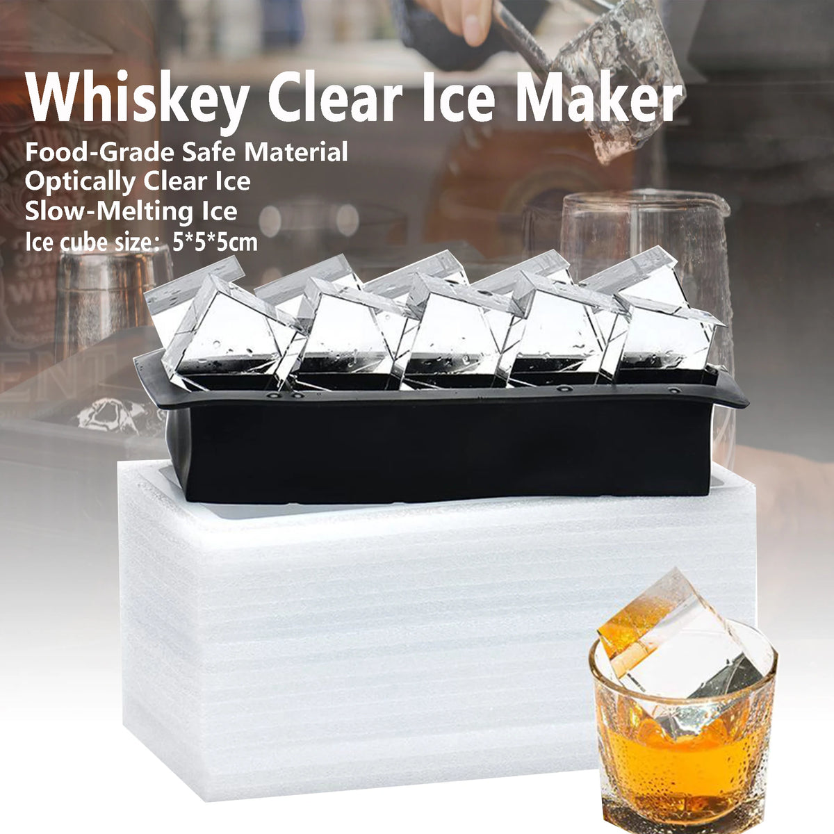 Silicone Ice Cube Mold Tray with Lid, Easy Release Square Cubes, Black/Blue 6-21 Cubes
