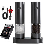 Electric Salt and Pepper Grinder Set USB Rechargeable Electric Adjustable Coarseness Pepper Grinder Mills with Storage Base
