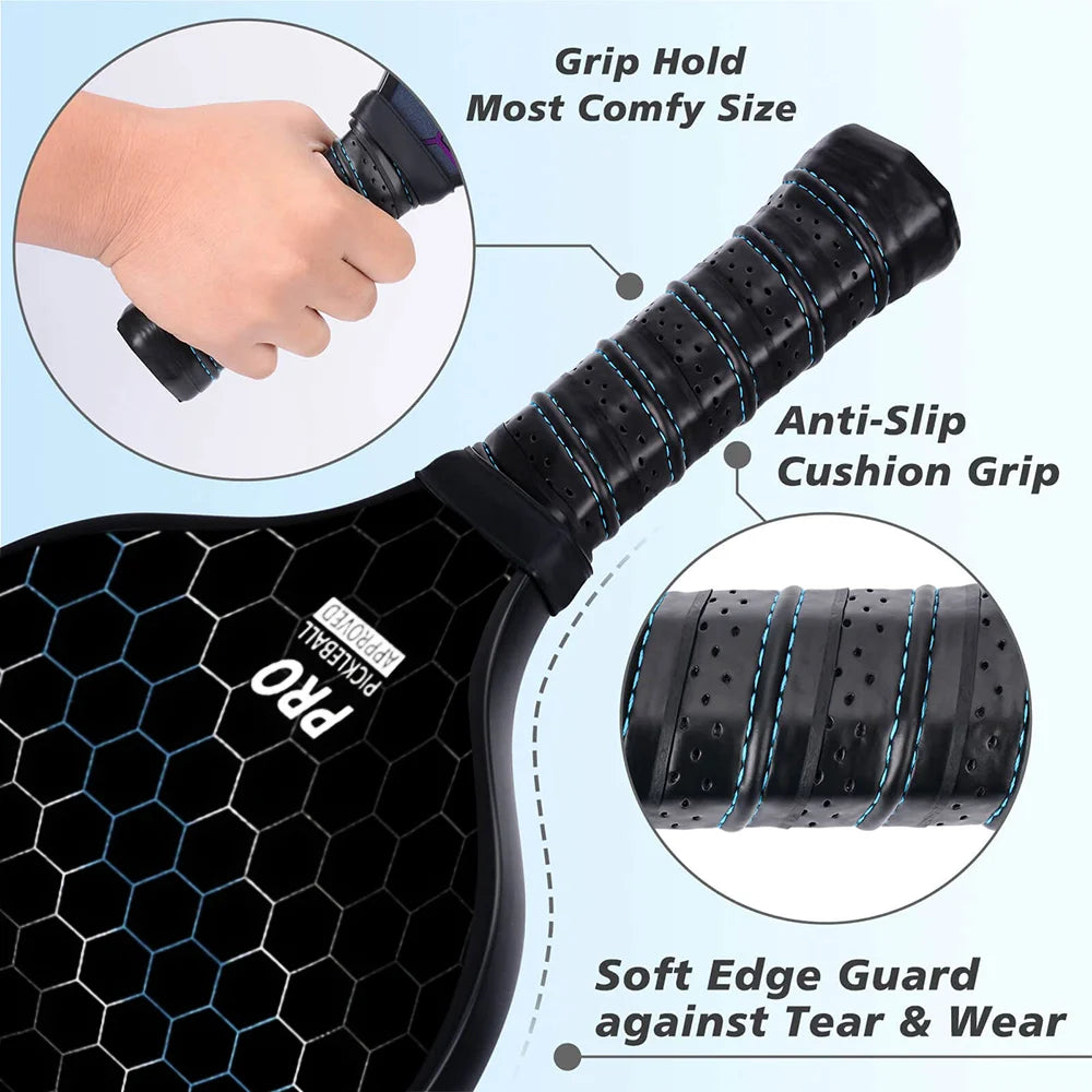 Poplar Wood Pickleball Paddle Set with 4 Balls & Carry Bag, Comfort Grip, Black/Blue