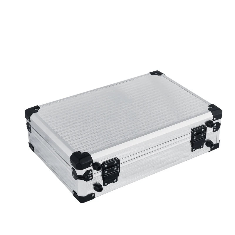 Aluminum Frame Protective Case Storage Box Suitcase with Key Locker Sponge Cubes Compartment for Micrphone Sound Card Mixer