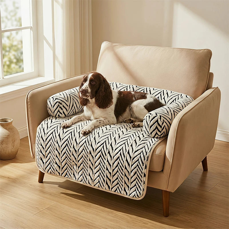 Pet sofa bed mat with side bolsters, white anti-slip couch protector, 90x80cm