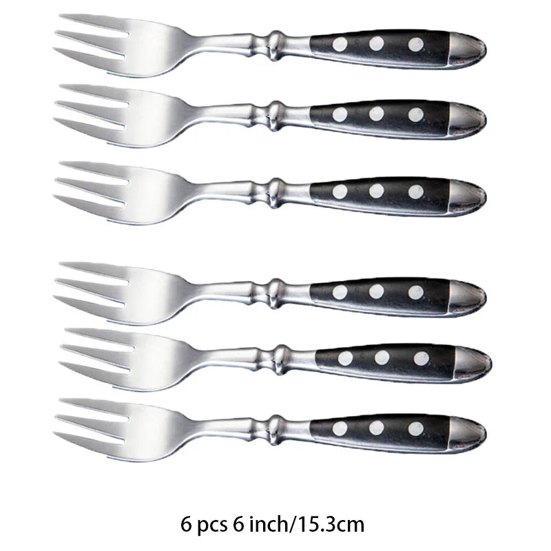 Hotel Stainless Steel Table Knife Fork Spoon Sets Teaspoon Teafork Steak Knife Cutlery Restaurant Serviing Set Black Wood Handle