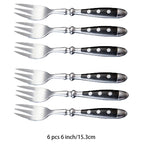 Hotel Stainless Steel Table Knife Fork Spoon Sets Teaspoon Teafork Steak Knife Cutlery Restaurant Serviing Set Black Wood Handle