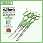 Fenice 6.5 Inch Colorful Straight Curved Thinning Chunker Shears Beginner Friendly Scissors Kit for Practice &Home Groomer Us