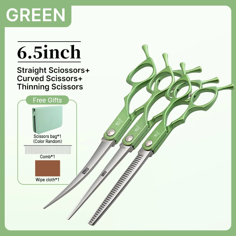 Fenice 6.5 Inch Colorful Straight Curved Thinning Chunker Shears Beginner Friendly Scissors Kit for Practice &Home Groomer Us