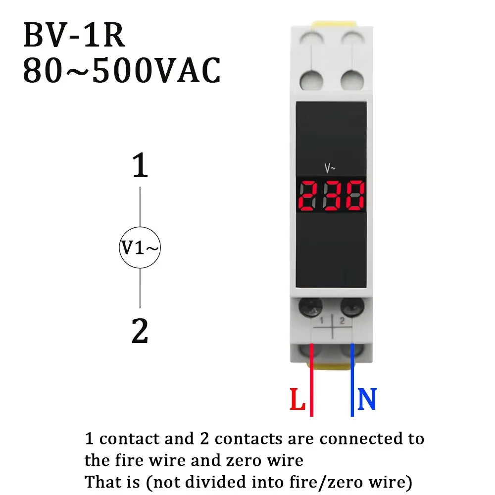 18MM Din Rail Mount Single Three Phase Voltage Meter AC 80-500V Modular Voltmeter Gauge Indicator LED Digital Display Detector