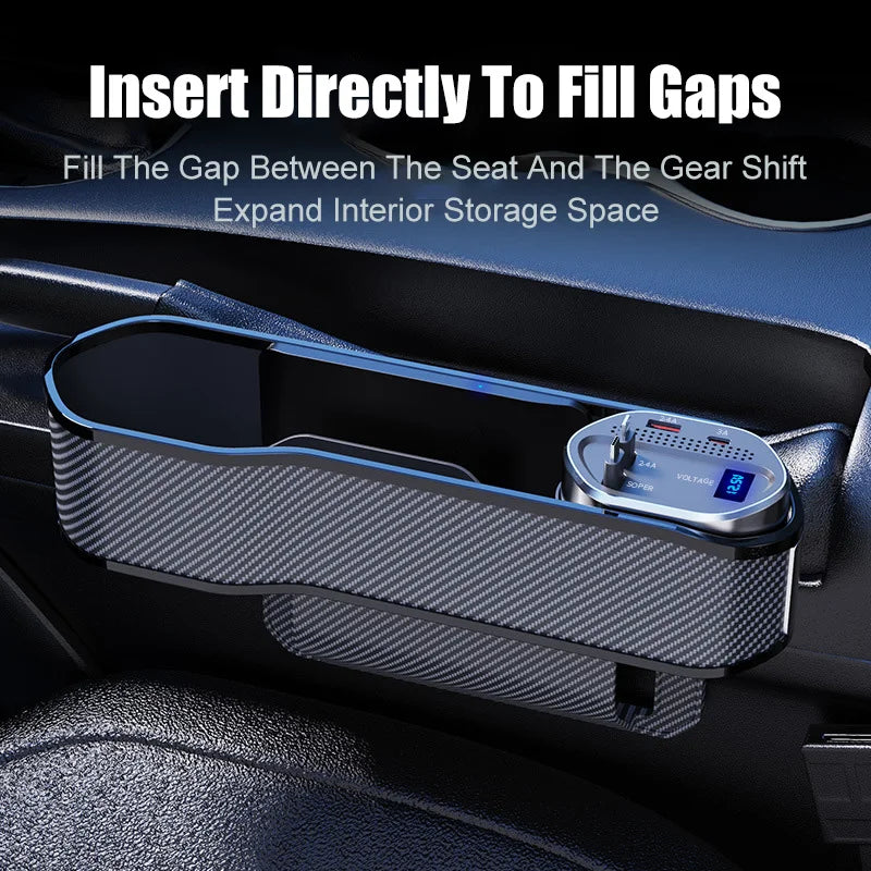 Car Supplies Wireless Charging Car Seat Gap Organizer With 40W USB-C/ Lightning Fast Charge Cable Center Console Storage Box