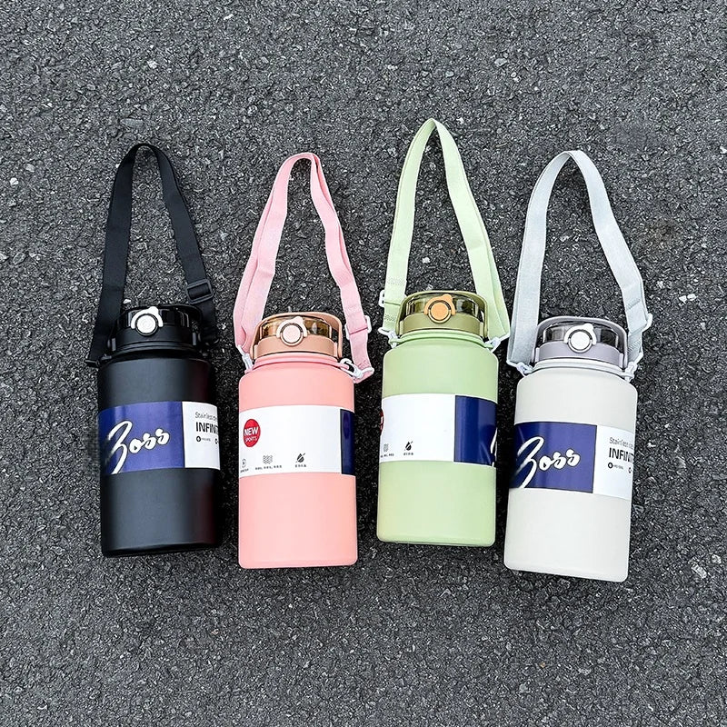 2L Insulated Straw Water Bottle 1pc, Portable Sports Bottle, Pink/White/Black/Green