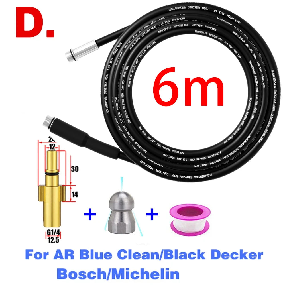 6M Sewer Drain Water Cleaning Hose Pipe Cleaner for Karcher Huter Hammer Nilfisk STIHL Bosch Lavor High Pressure Washer