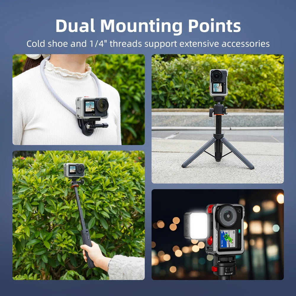 Flymile Action 6 Metal Cage Protective Case Aluminum Alloy Shell Cold Shoe Mount Adapter for DJI Action 6 Creator Accessories
