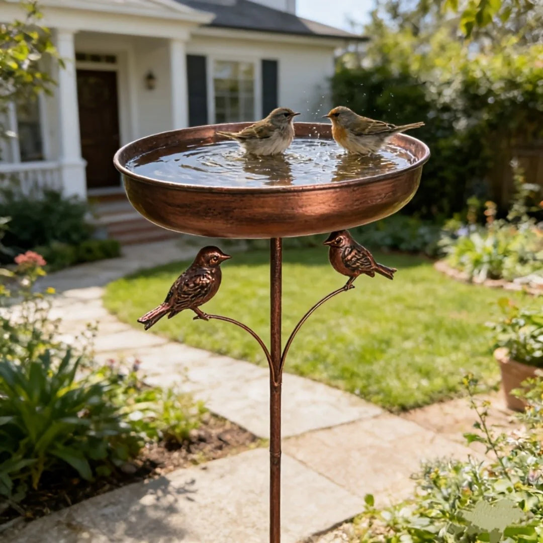 Rustproof Outdoor Vintage Bird Bath And Feeder Combo with 5 Claw Ground Plug Easy to Clean Metal Design Perfect Gift for Bird Lo