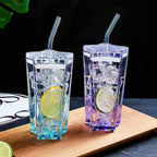 300ml Five-Pointed Star Glass Cup With Straw Color Gradient Cups Cold Drink Cup Coffee With Lid Drinking Cup Drinkware
