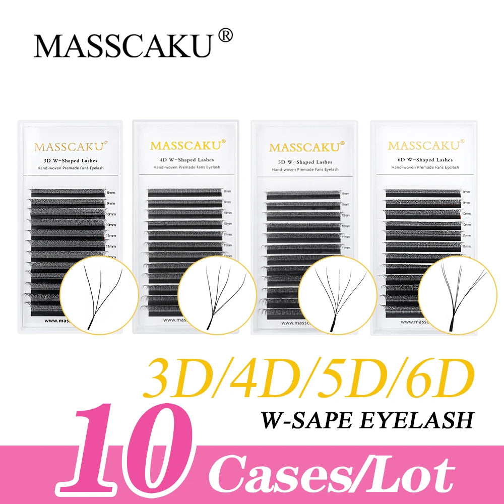 MASSCAKU W Shape Bloom Eyelash Extensions 0.07mm C/D Curl 8-15mm Mix Length 10 Case