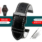 Carbon Fiber Pattern Leather Watch Strap 18mm 20mm 21mm 22mm 23mm 24mm Black Red Orange Stitching Watchband Bracelet Wristband