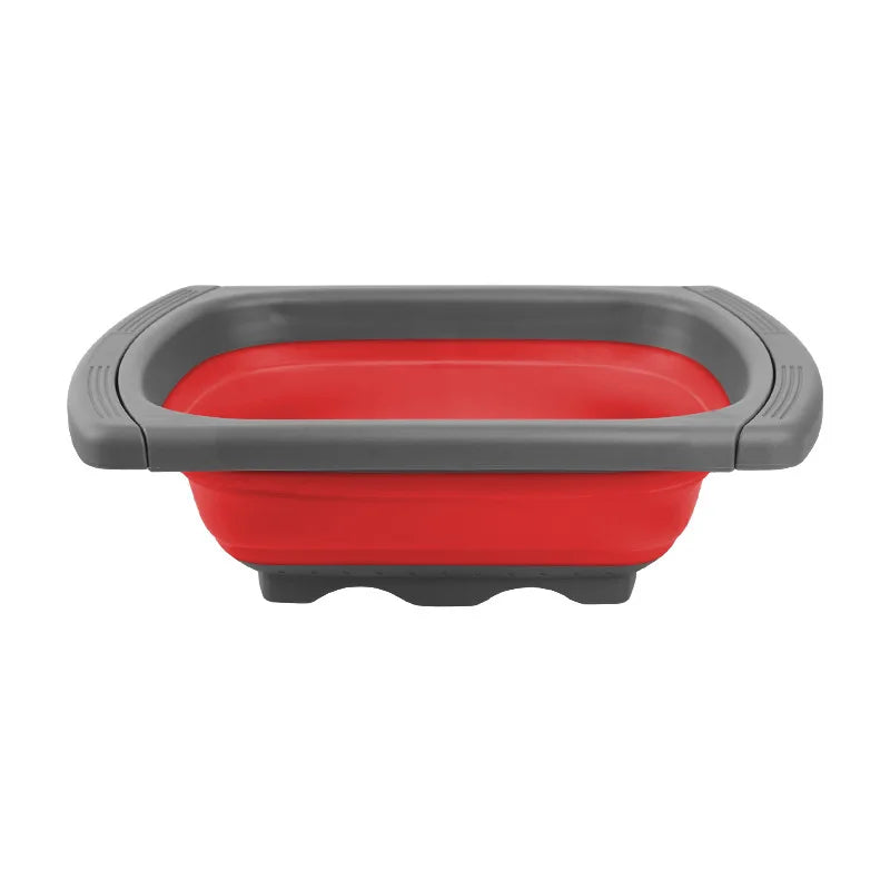 LMETJMA Collapsible Over-the-Sink Colander Strainer with Extendable Handles, Red/Green