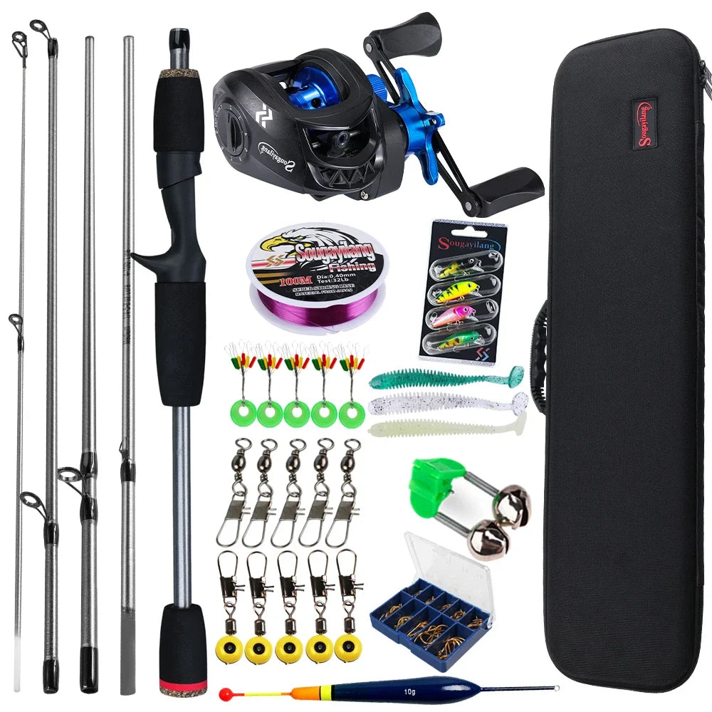 Sougayilang Baitcasting Fishing Rod and Reel Combo 5Section Fishing Rod and 7.2:1 Gear Ratio Reel Full Kit for Bass Carp Fishing