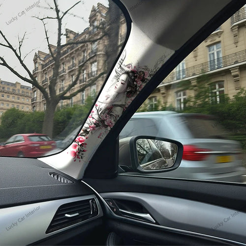 1 pair of flower geisha car stickers, car A-pillar decoration stickers, car interior modification decoration supplies