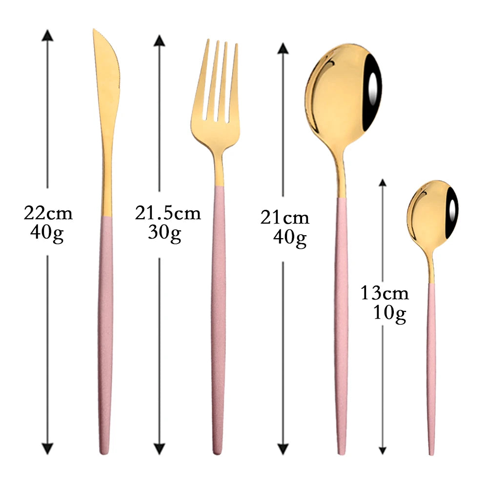 16pcs Pink Gold Dinnerware Tableware Set Mirror Stainless Steel Cutlery Kitchen Knife Fork Spoon Restaurant Wedding Flatware Set