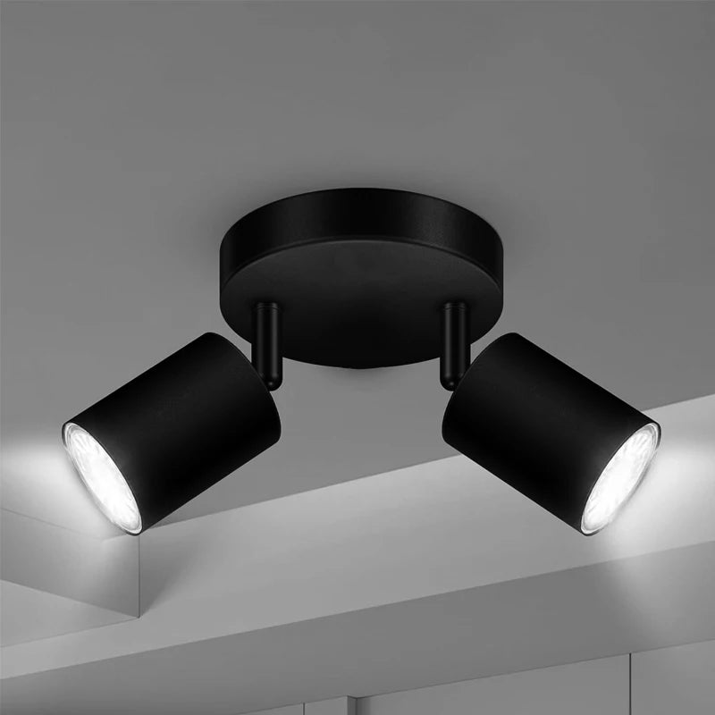 Modern LED Ceiling Light - 350° Rotatable Dual GU10 Wall Light, Black (Energy-Saving) for Hallway, Living Room, Bedroom, Kitchen