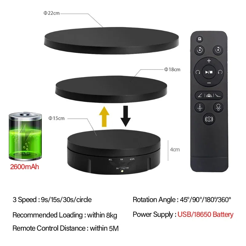 3 in 1 Electric Rotating Display Stand 360 Degree USB/Battery Turntable Holder Jewelry Display Stand Base for Photography Shoot