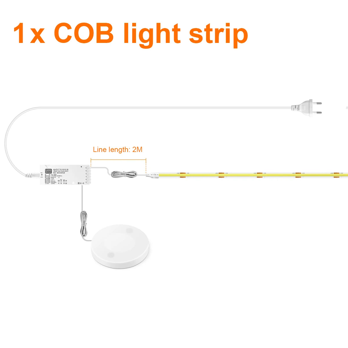 COB LED Cabinet Light Strip, Dimmable Touch/Motion Sensor, 1pc 1-5m Warm/Neutral White