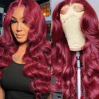 Burgundy 99J Human Hair Lace Front Wig 13x4 HD Transparent Body Wave 16-34in