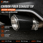 Universal Glossy Carbon Fiber Car Exhaust Muffler Tip Clamp‑On Straight Exhaust Pipe Mufflers Nozzle Straight Stainless Silver