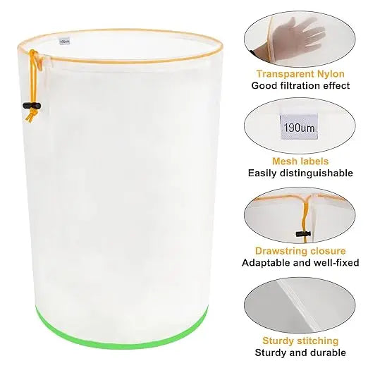 5 Gallon Reusable Filter Bag with Screen, Top Opening, Hydroponics Gardening, 25-220 Micron