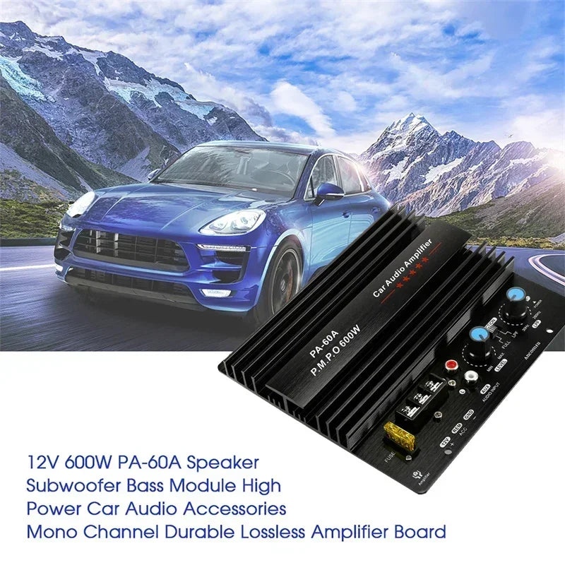 12V 600W Mono Car Audio Amplifier Powered Subwoofer Bass Amplifiers Board Player Automotive Amplifie r Module 3D Crystal Power