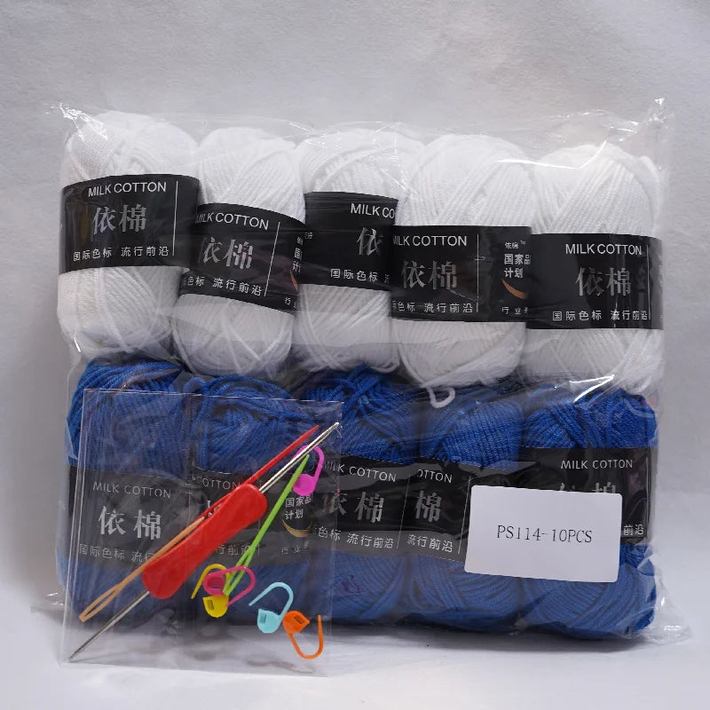 10Pcs 500g 4Ply Milk Cotton Yarn for Knitting Crochet, Wool Cotton Yarn DIY Material Pack for Hand-Knitted Sweaters, Bags, Dolls
