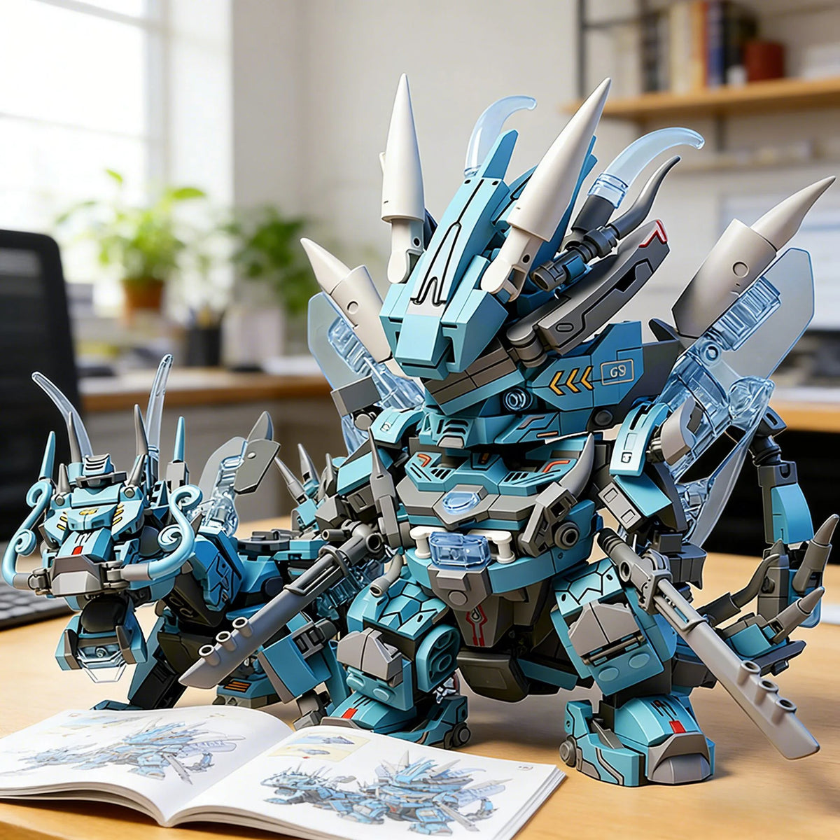 2-in-1 Transforming Mecha Robot & Dragon Building Blocks Set, No Box, With Weapon