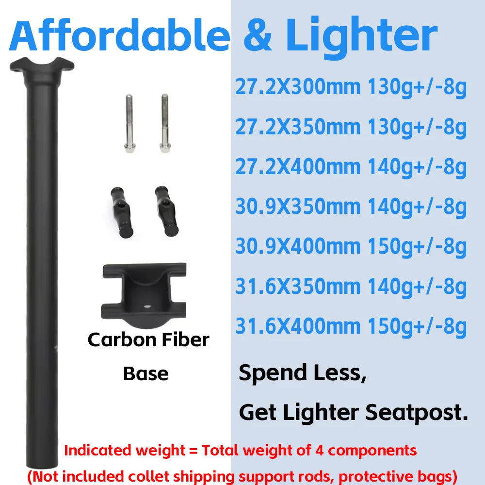 ELITA ONE Bicycle Seat Post Carbon Light 25.4/27.2/30.9/31.6mm MTB/Road Bike Seatpost 300/350/400mm