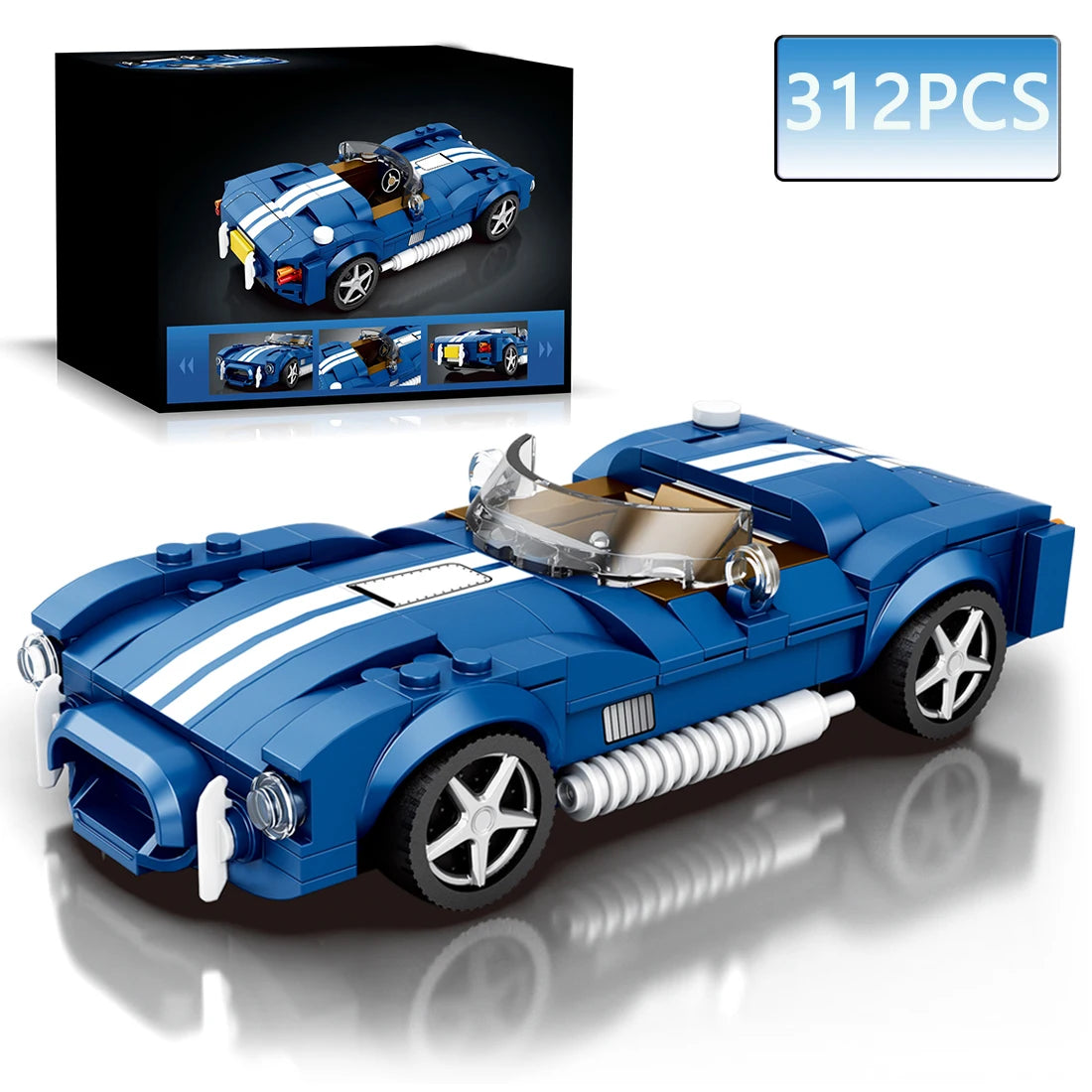 312PCS Blue Sport Car Building Block Set Creative City Vehicle Diy Car Model Bricks Desktop Display Toys For Kids Holiday Gifts