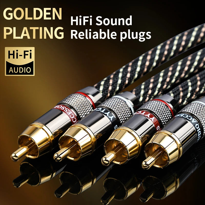 YYTCG HIFI Stereo RCA Audio Cable 6N OFC Male to Male 2RCA to 2RCA Audio Cable with Gold Plated Connector Plug For CD Amplifier