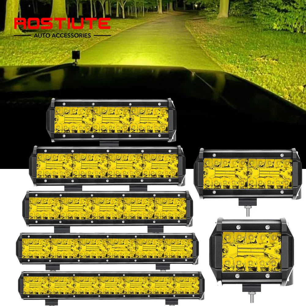 Long Range LED Work Light Bar 4X4 Offroad Led Headlights 12-24V Amber Spotlights Driving Fog Lamp for Tractors Truck Motorcycle