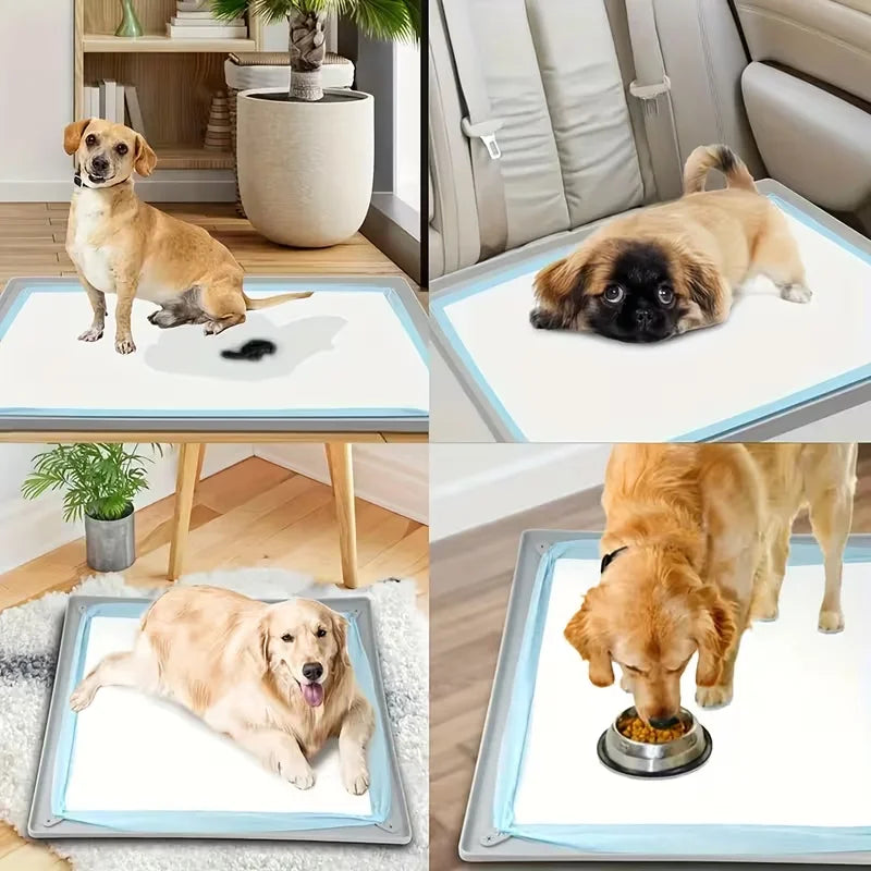 Multi-Size Pet Training and Urine Barrier Pad, Silicone Non-Slip Dog Potty Tray with 8 Support Clips