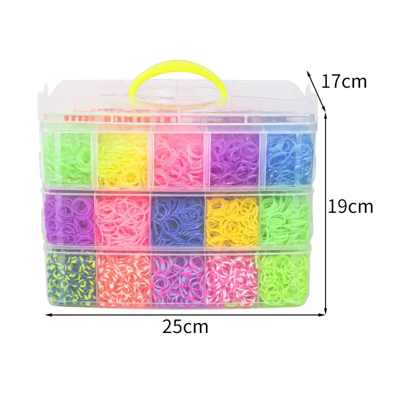 15000 Rainbow Luminous Rubber Bands Set for Children's Puzzle DIY Hand Woven Rubber Band Luminous Bracelet Loom
