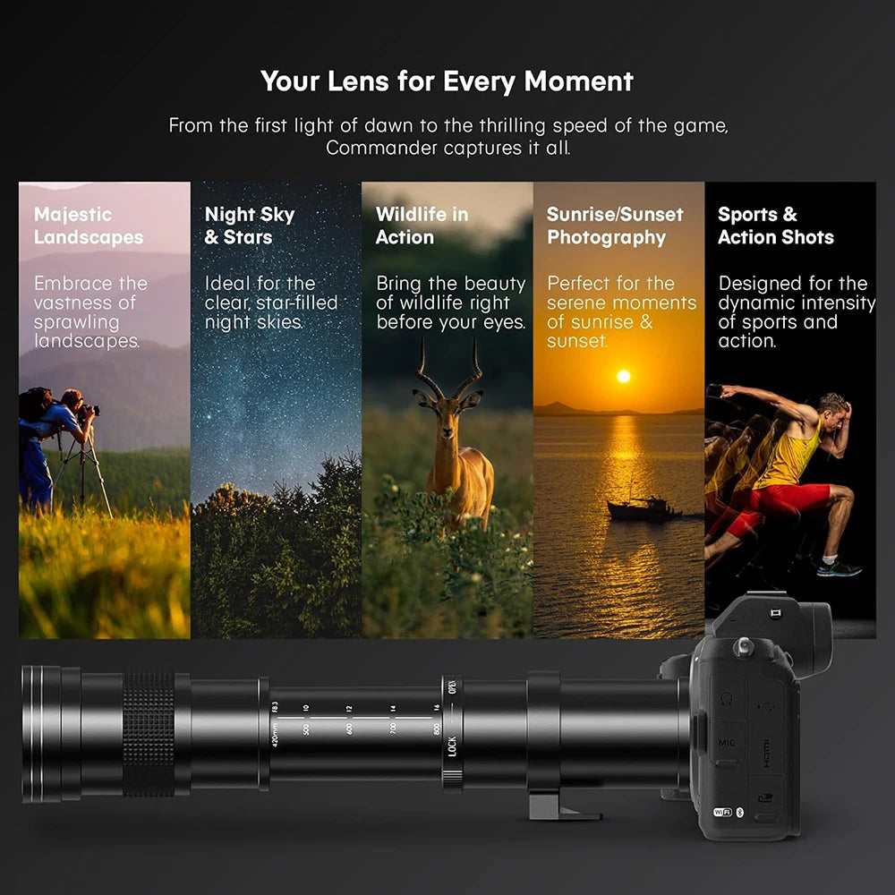 Lightdow 420-800mm f/8.3-f16 Manual Telephoto Zoom Lens for Canon EOS R1 80D T3 T4 T5i T6 Nikon Sony Olympus Pentax DSLR Cameras