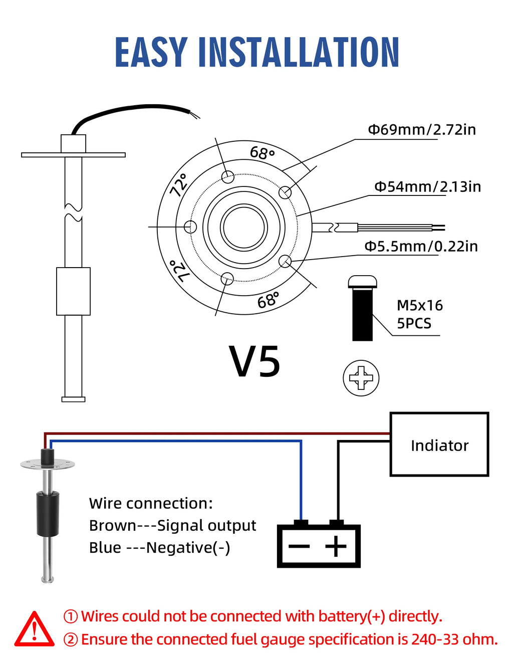 0-190 ohms Fuel/Water Level Sensor For Auto Car Boat Water Tank Level Indicato Stainless Steel Fuel Level Gauge Car Accessories