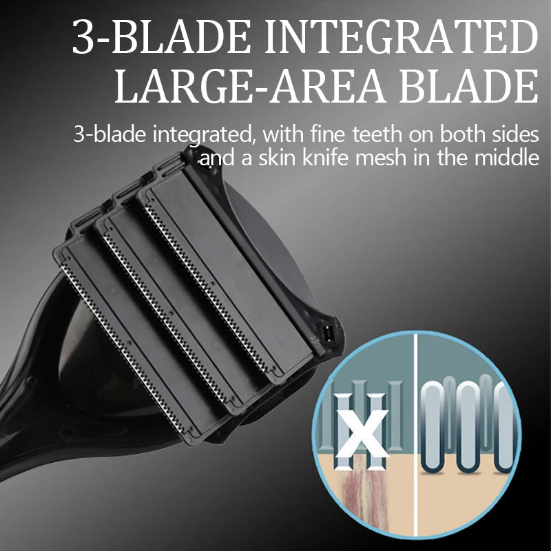 Men's painless back shaver three blade hair removal device back long handle portable foldable shaver body care