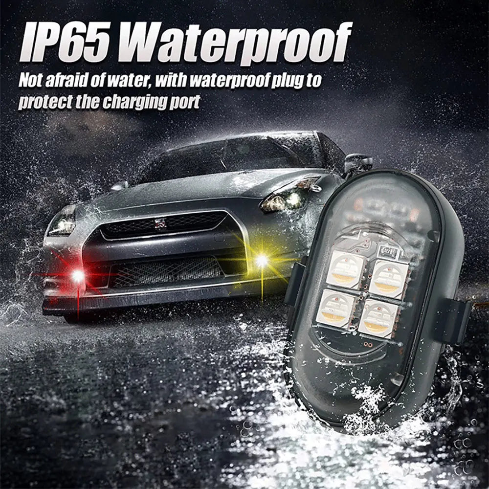 RGB Car Interior LED Light Kit with Wireless Remote, USB-C Rechargeable, Multi-Mode (2-10pc)