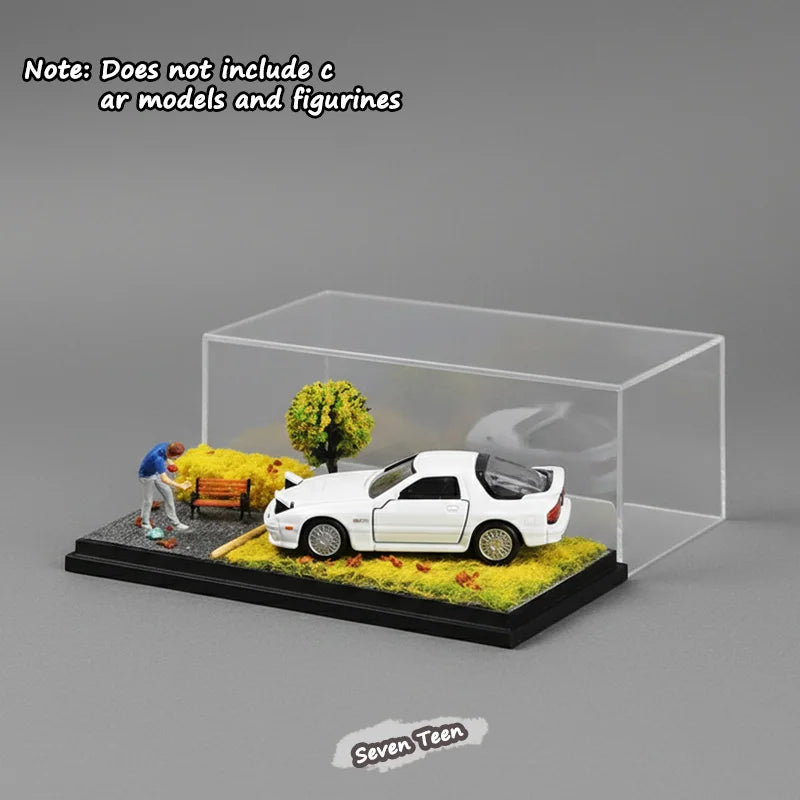 1:64 Scale Car Model Scene Display Box Trendy Diecast Ornament Four Season Grass Base Desktop Display Stand Collectible Gift