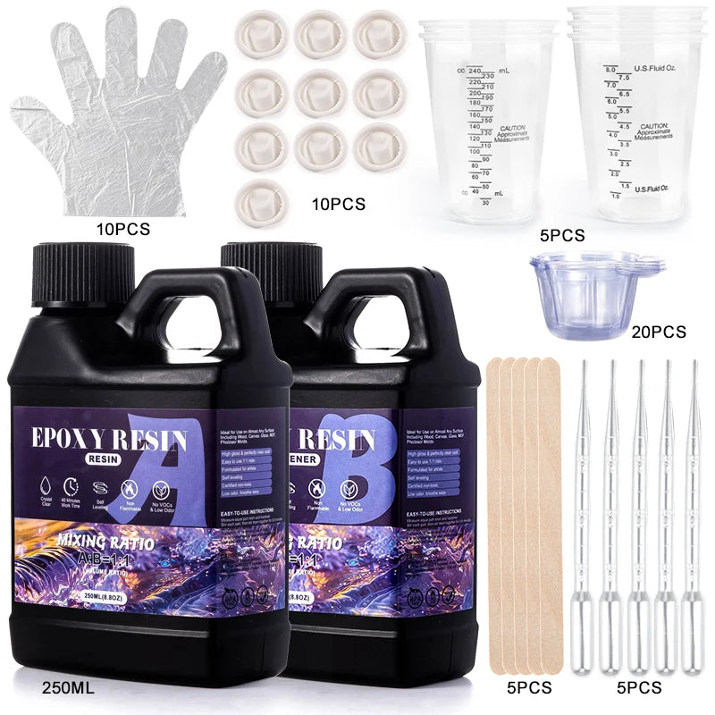 1:1 Ratio Epoxy Resin Kit Anti-Yellowing Newly Formulated Crystal Clear Epoxy Resin Kit for Casting Molds DIY Jewelry Resin Art