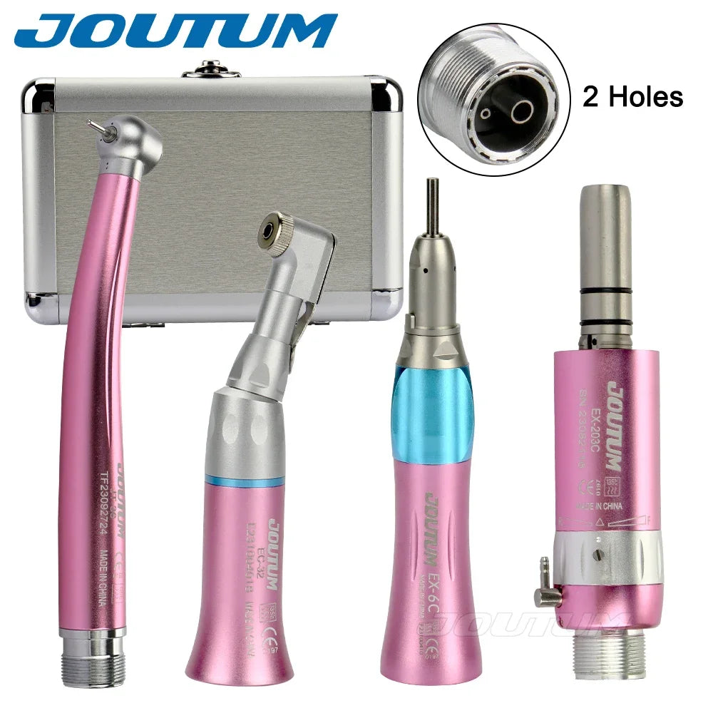 Dental High & Low Speed Handpiece Kit Straight Contra Angle Single Water Spary Air Turbine 4 Hole 2 Hole Pink Color Lab