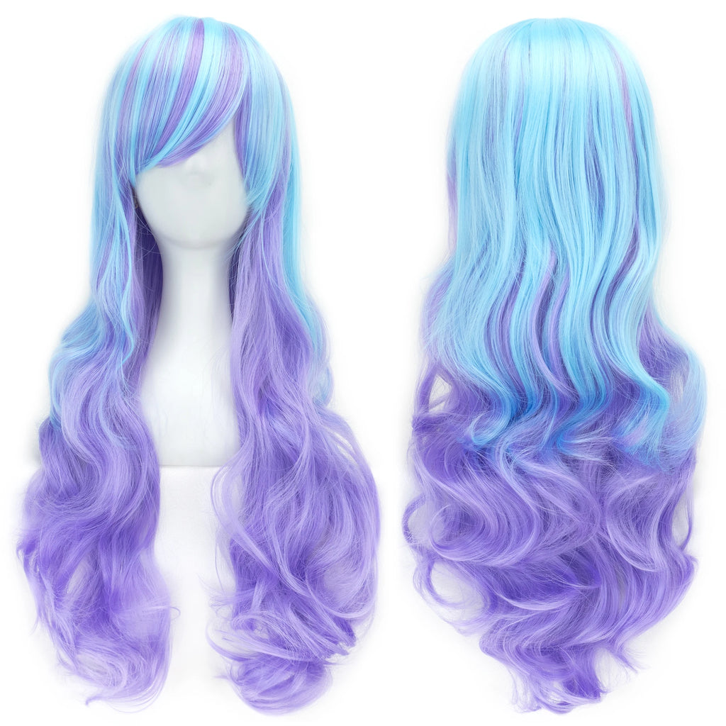Soowee Synthetic Hair Ombre Rainbow Cosplay Wig with Bangs Red Yellow Purple Green Blue Wigs for Black Women