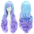 Soowee Synthetic Hair Ombre Rainbow Cosplay Wig with Bangs Red Yellow Purple Green Blue Wigs for Black Women