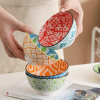 4-Piece Bohemian Ceramic Bowl Set - Salad, Dessert, Soup, Fruit, Appetizer & Snack Nut Bowls, Dishwasher & Microwave Safe