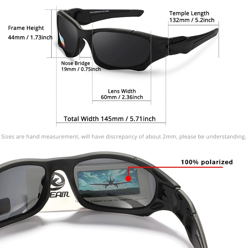 KDEAM Polarized Sports Sunglasses KD0623, Stress-Resistant Shield Lens, Black Frame