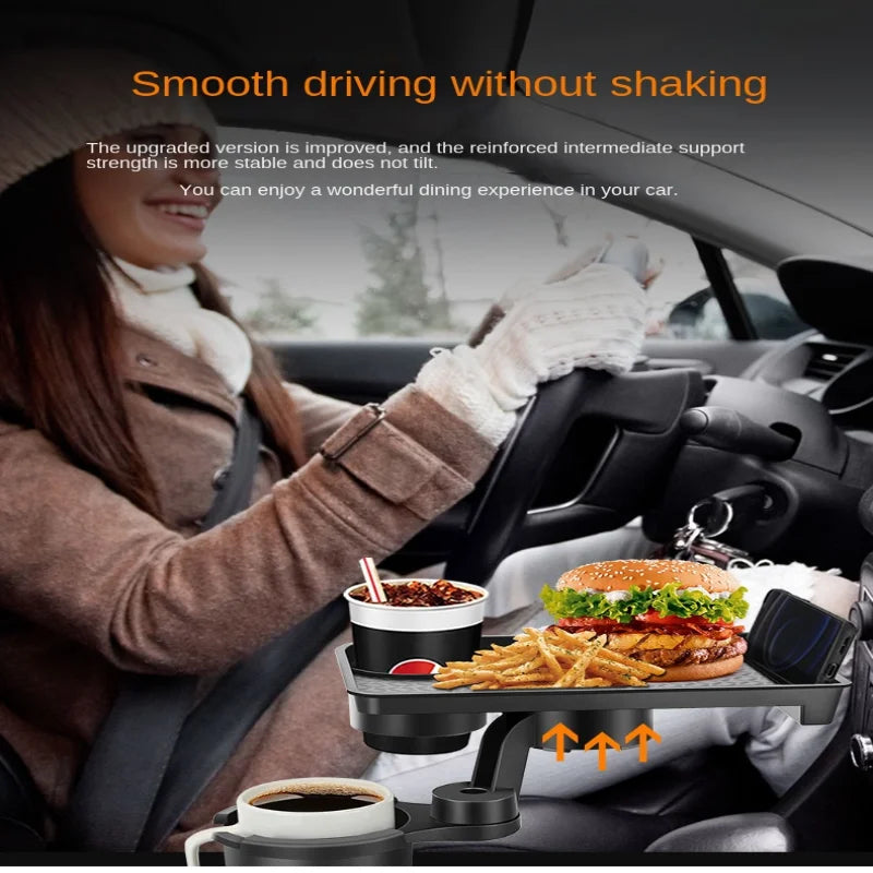 Car Cup Holder Expander Multi-Function Drink Holder with Food Table 360-Degree Adjustable Base Tray for Snack