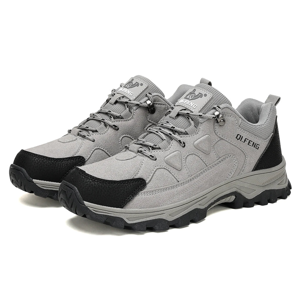 Men's Hiking Shoes Low Top Leather Trail Sneakers Anti-Slip, Black or Beige, EU 37-49
